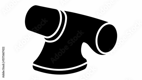 An abstract black and white image of a stylized pipe fitting with rounded edges and white highlights