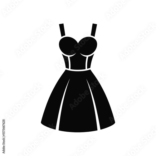 Simple black silhouette of a strapless sweetheart neckline dress with a flared skirt
