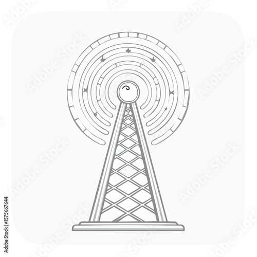 Antenna Tower Icon Communication Signal Broadcast Wireless Transmission Design Minimalist Outline Simple Rounded Square Shape Technology