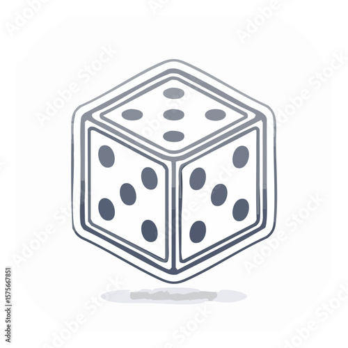 Single sketched die graphic.  The die displays the numbers 3, 5 and 6 with a watercolor illustration.