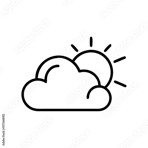 Cloud with sun icon in simple line art style representing weather  