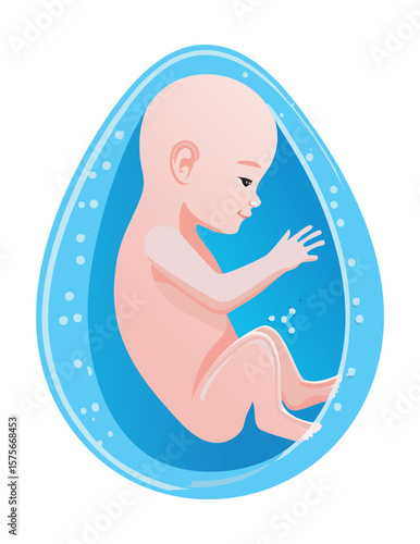 Smiling Light Blue Fetus in Womb Art
