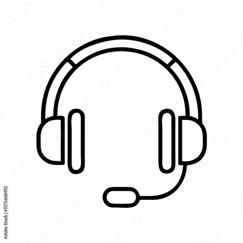 Headphones with microphone in line art style for support concept  