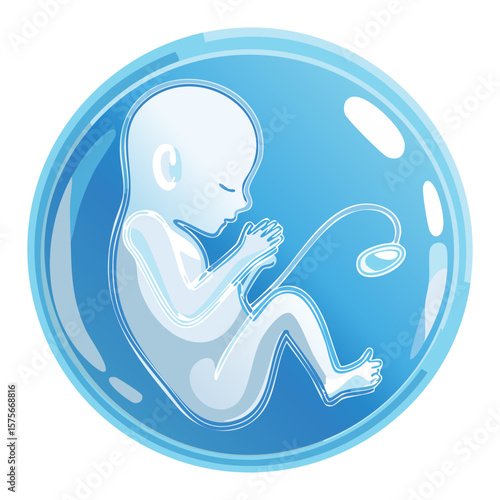 Blue Fetus Sleeping in Amniotic Fluid
