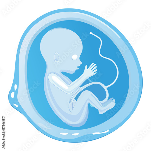 Blue Fetus with Closed Eyes in Womb