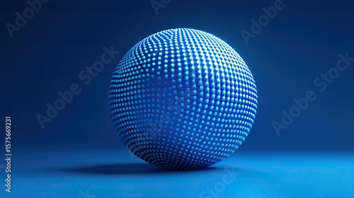 Blue textured spherical object with abstract digital surface, 3D render of futuristic tech element