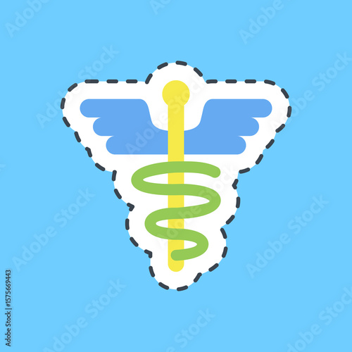 Cutting line sticker aesculapius. Health and medical ecements.