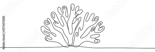 Abstract single line drawing of a branching coral reef structure on white background