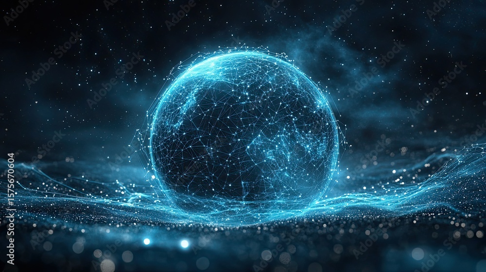 Obraz premium Celestial sphere digital representation with star lines, astronomy data visualization concept of cosmic spatial mapping