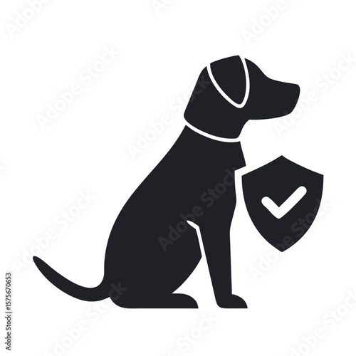 Dog with Shield and Check Mark Icon. Pet Insurance, Animal Safety, or Vet Protection Vector.