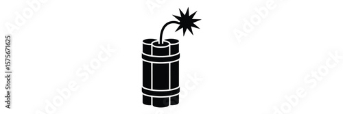 Black silhouette of a stick of dynamite with a lit fuse and a starburst effect