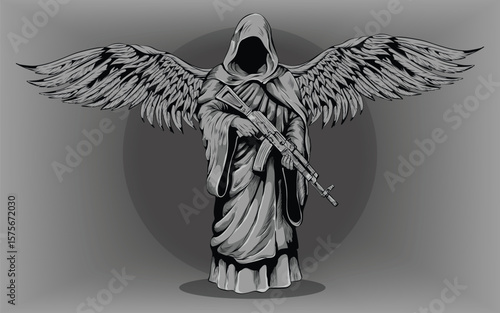 Angel with AK47 for Tattoo Design