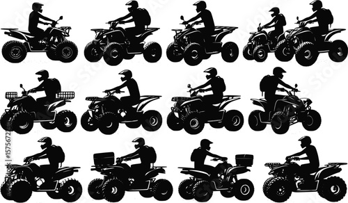 Vector silhouettes of ATV riders in motion. EPS 10 version.