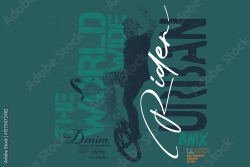 graffity bicycle sloganTee, BMX t-shirt Graphics. Extreme bike street style, with bicycle illustration art tees, Rider slogan graphic, Urban typography hipster street art for tees.eps8