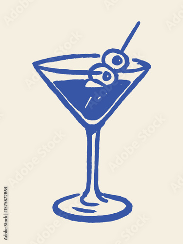 Cocktail glass sketch naive hand drawn style vector illustration