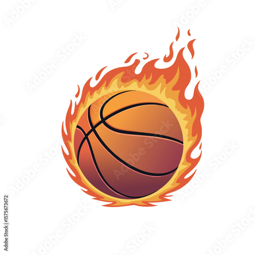  A fiery basketball in mid-motion, illustrating intensity and heat. Vector illustration.