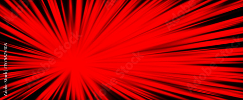 Explosive red light rays, radiate lines burst effect. Sunburst beams, dynamic red streaks background for speed power sport, heat weather, sci-fi and technology, comic manga art. Vector illustration