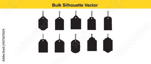 Bulk Silhouette Vector: Set of Black Price Tags with Various Shapes