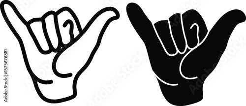 Shaka Sign Silhouette Flat and Outline Design