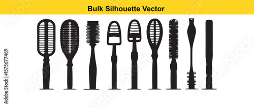 Bulk Silhouette Vector of Hair Brushes and Styling Tools in Black