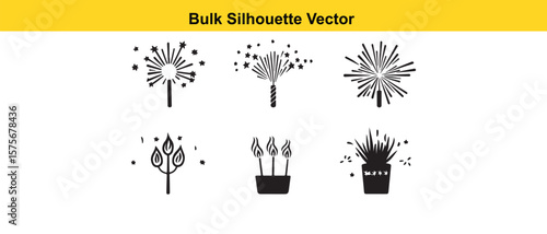 Bulk Silhouette Vector: Black and White Plant Icons for Design Projects