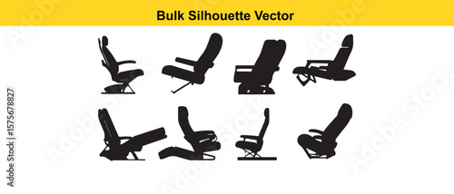 Bulk Silhouette Vector: Airplane Seats, Black Icons, Passenger Chair Designs