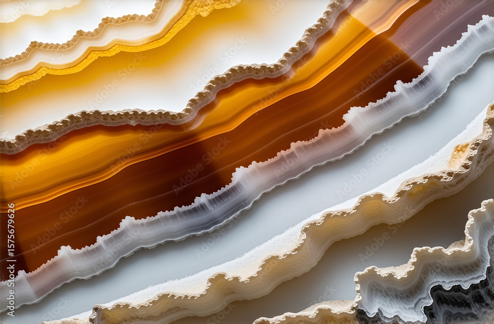 Fototapeta premium Orange agate food texture with sweet cream milk and yellow crystal dessert slices