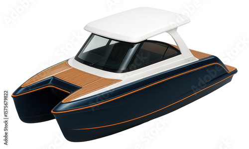 Compact motor catamaran with hardtop canopy and wraparound windshield