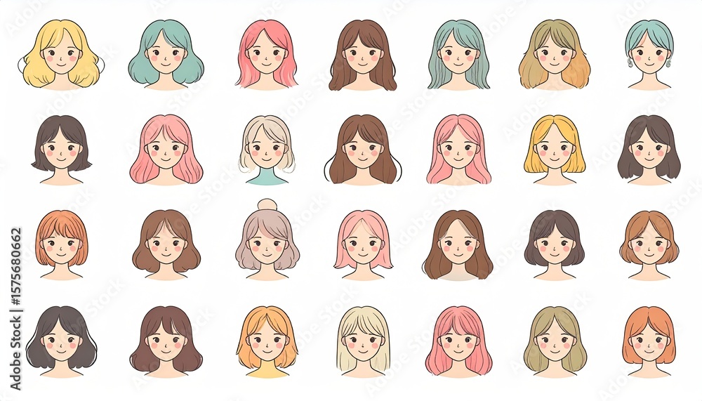 Obraz premium Cute girl avatars with various hairstyles