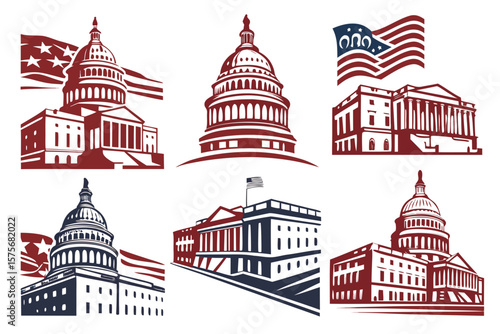 set of Congress Washington silhouette vector illustration