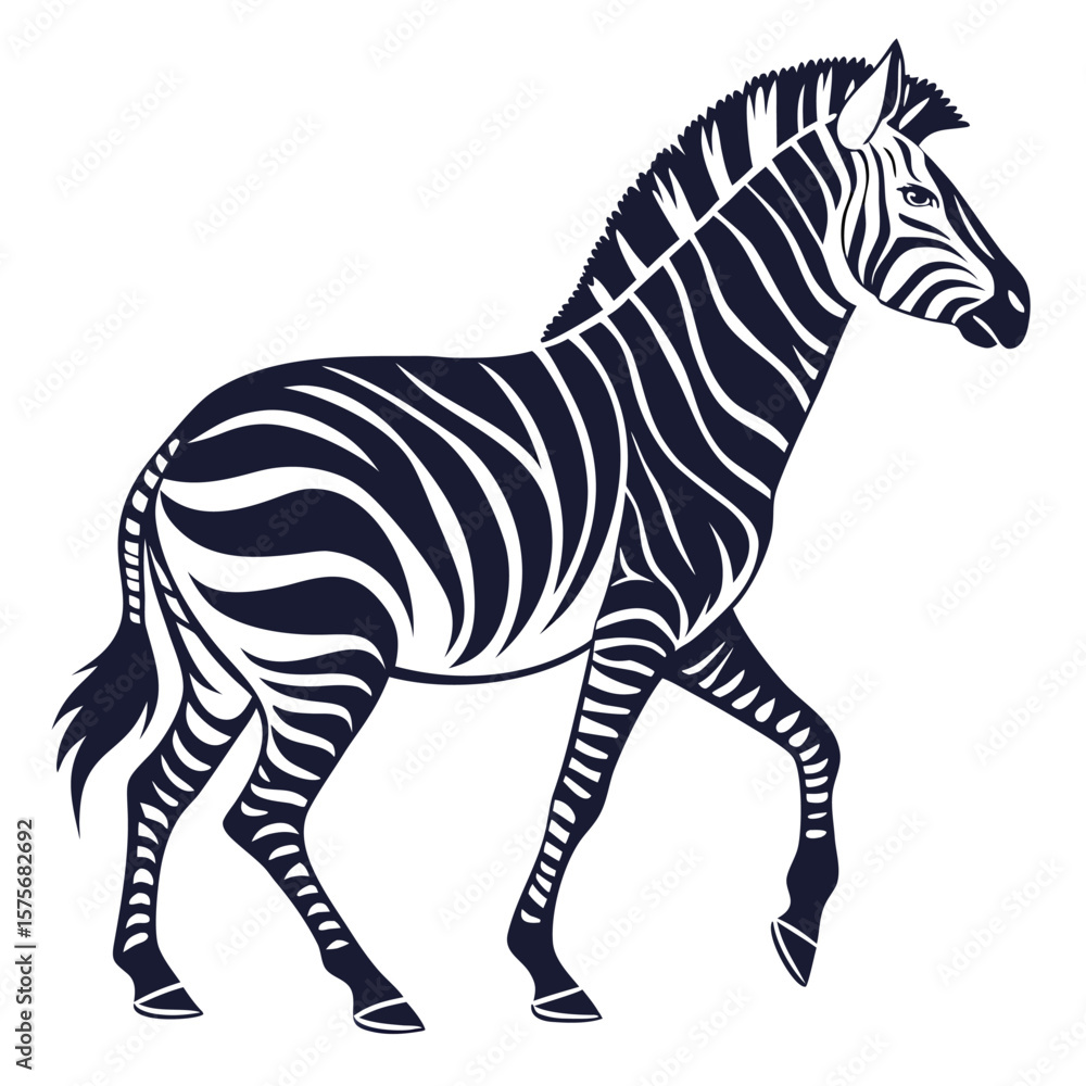 Fototapeta premium Stylized zebra walking profile animal wildlife