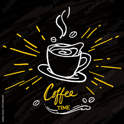 Coffee time doodle hand drawn on blackboard, illustration vector