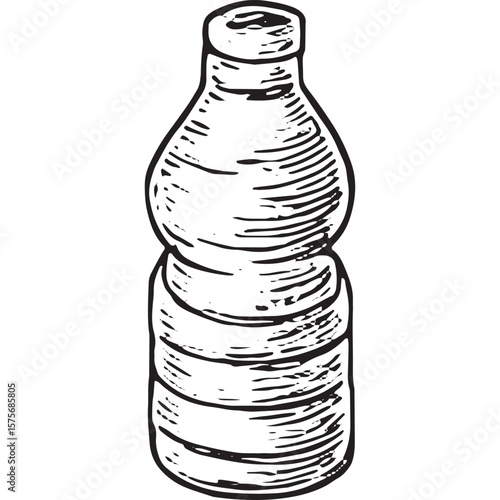 Black and white water bottle illustration for hydration art, featuring vintage outdoor design and camping sketch