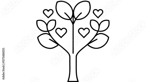 Minimalist Linden Tree with Heart Shaped Leaves on White Background