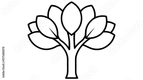 Simple Black Line Art Rubber Tree Thick Leaves Clipart