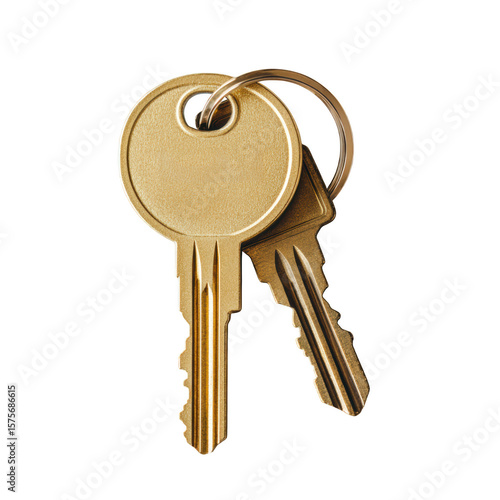 Set of two golden keys isolated on a clipped PNG transparent background