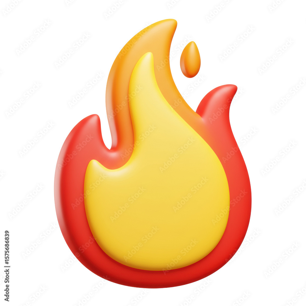 Fototapeta premium Stylized 3D rendering of a flame with red and yellow colors, isolated on a transparent background, png, cutout