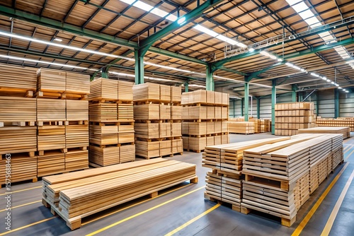 Large Warehouse Filled With Piled Lumber