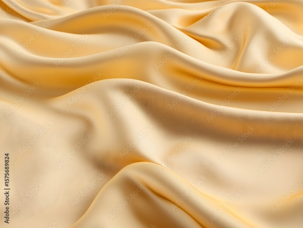 Fototapeta premium Luxurious Golden Silk Fabric Drapes Abstract Background
