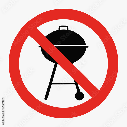 No barbecue allowed symbol on white background indicates prohibition of grilling. Symbolic no barbecue sign emphasizes prevention of open flame cooking.