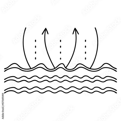 Energy waves lifting skin line art for cosmetic treatment illustration. Energy waves action for graphic demonstration of skin regeneration and rejuvenation,