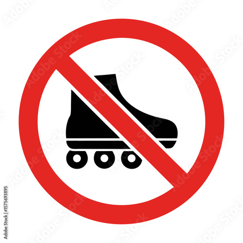 Roller-shoes are forbidden, as shown by this sign with rollershoes inside red circle. Symbol rollershoes ban represents safety and prohibition of roller-shoes.