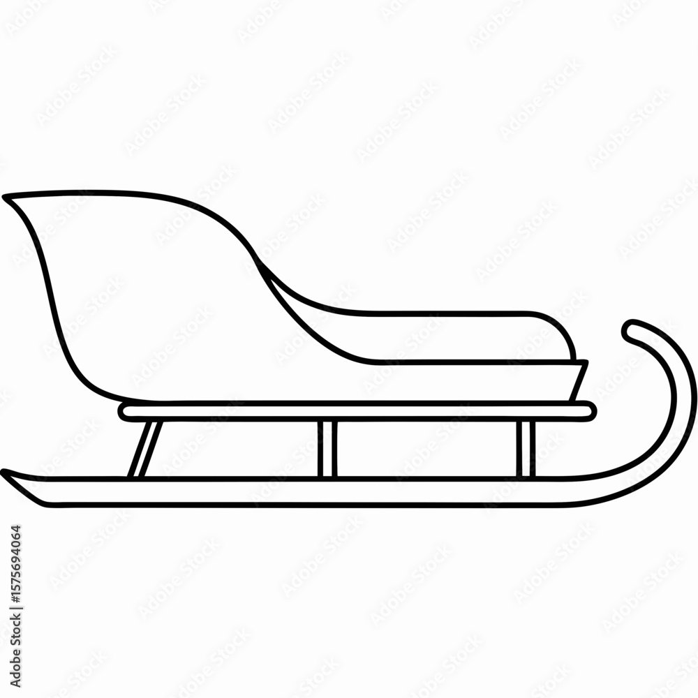 Classic outline drawing of a sled, showing simple design of sled with curved runners and seat. A sled represents winter fun and childhood. Classic outline drawing of a sled, showing simple design of sled with curved runners and seat. A sled represents winter fun and childhood.