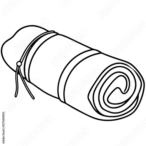 Illustration shows sleeping-bag, rolled and tied, for camping. Sleeping-bag is convenient solution for travelers to camp overnight in nature.