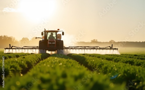 Spraying pesticide with tractor ar agriculture field. High quality