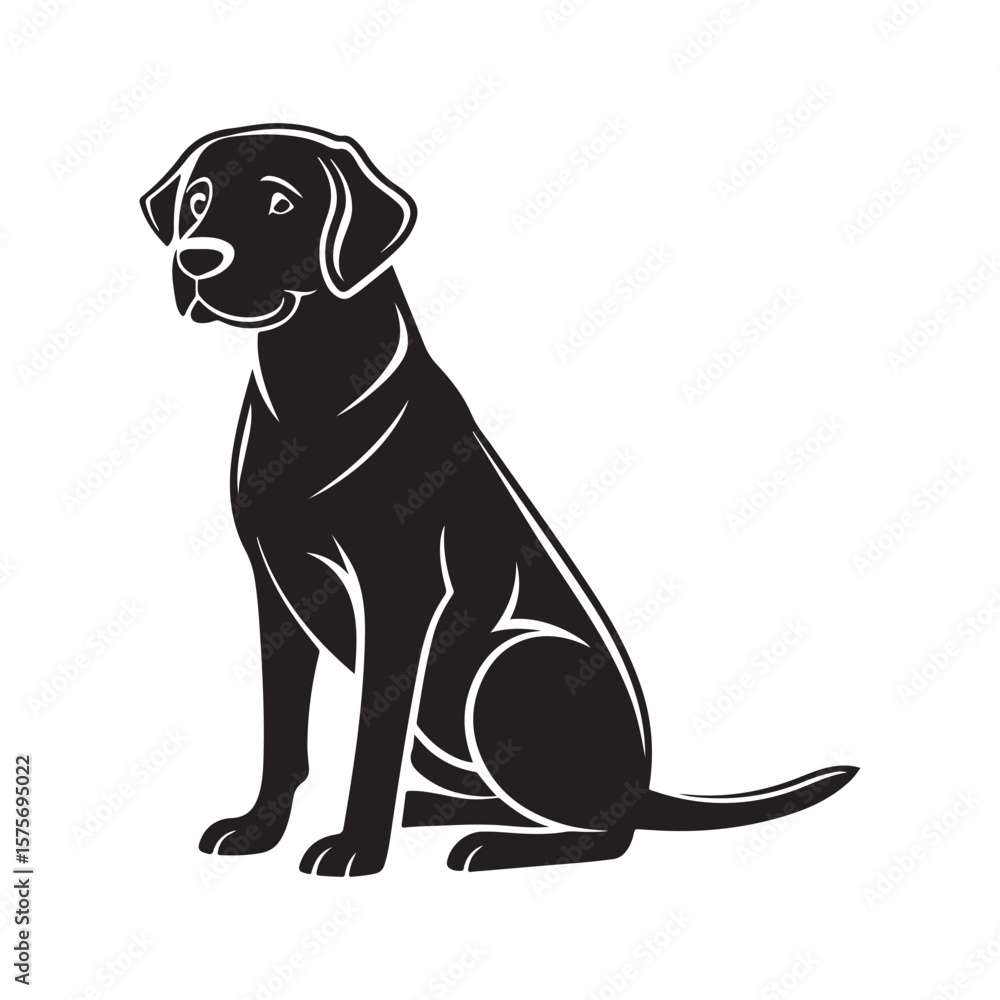 Fototapeta premium Black dog sitting attentively labrador animal