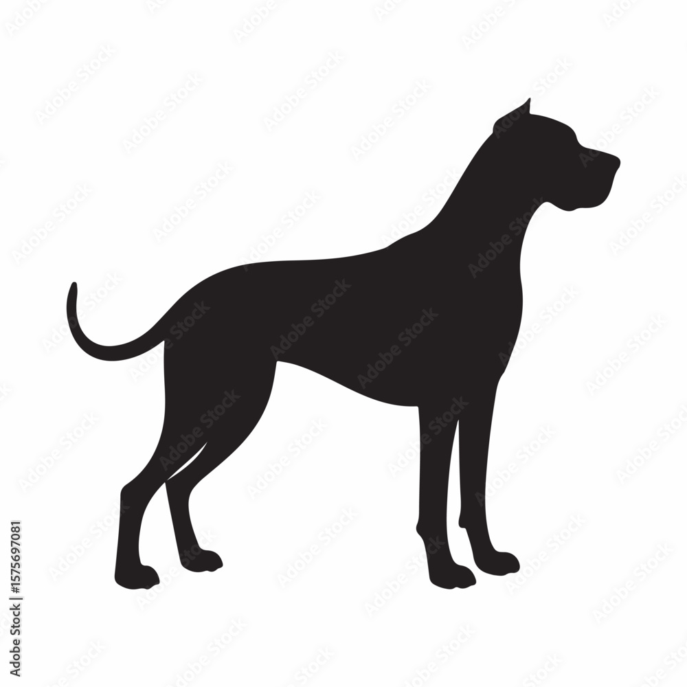 Fototapeta premium Black silhouette of a muscular dog standing white background