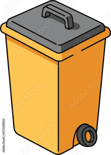 Wheeled Yellow Recycling Bin Waste Disposal Container Illustration