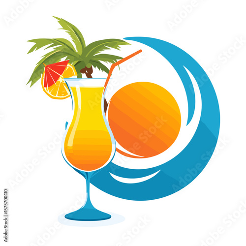 Summer Beach Cocktail Vector Logo, Illustration
