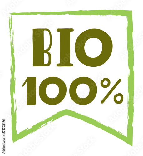Green and brown bio 100 percent label promoting a healthy lifestyle, highlighting organic and natural products while ensuring quality and sustainability for conscious consumers